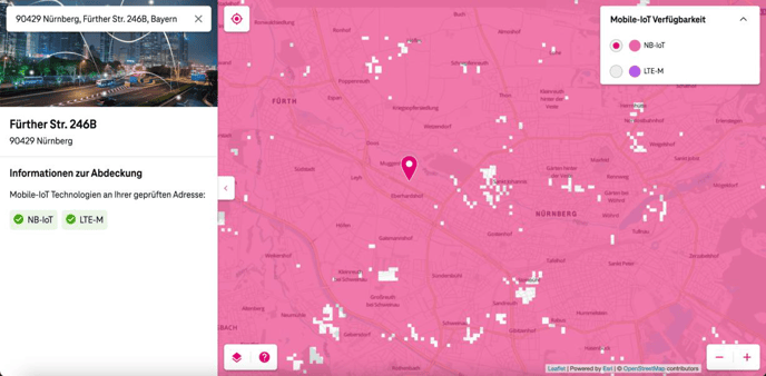 Mobile NB-IoT availability at the Sentinum GmbH site in Nuremberg